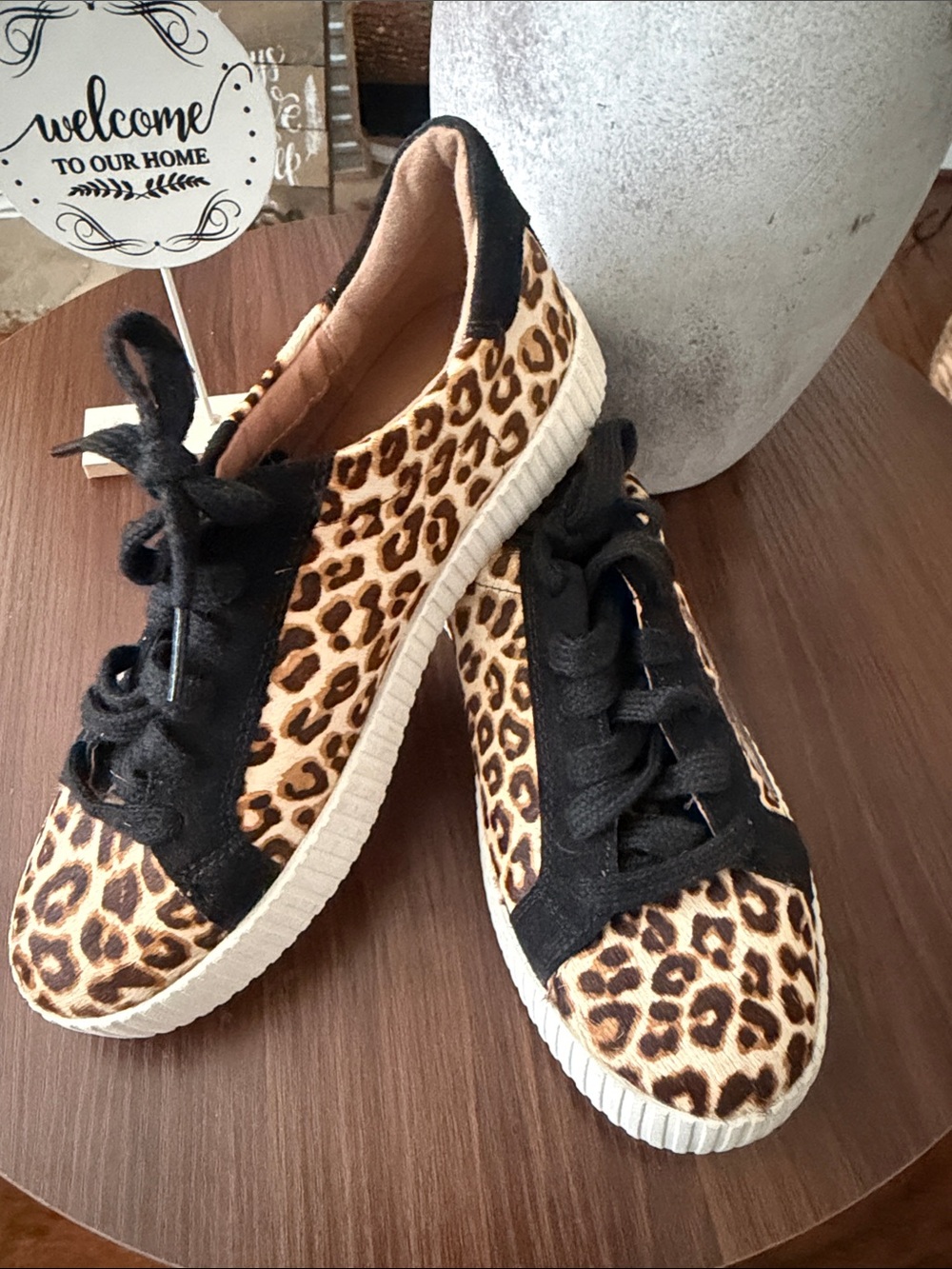 Mira Mikati Leopard Print Lace-Up Sneakers in Black & Brown